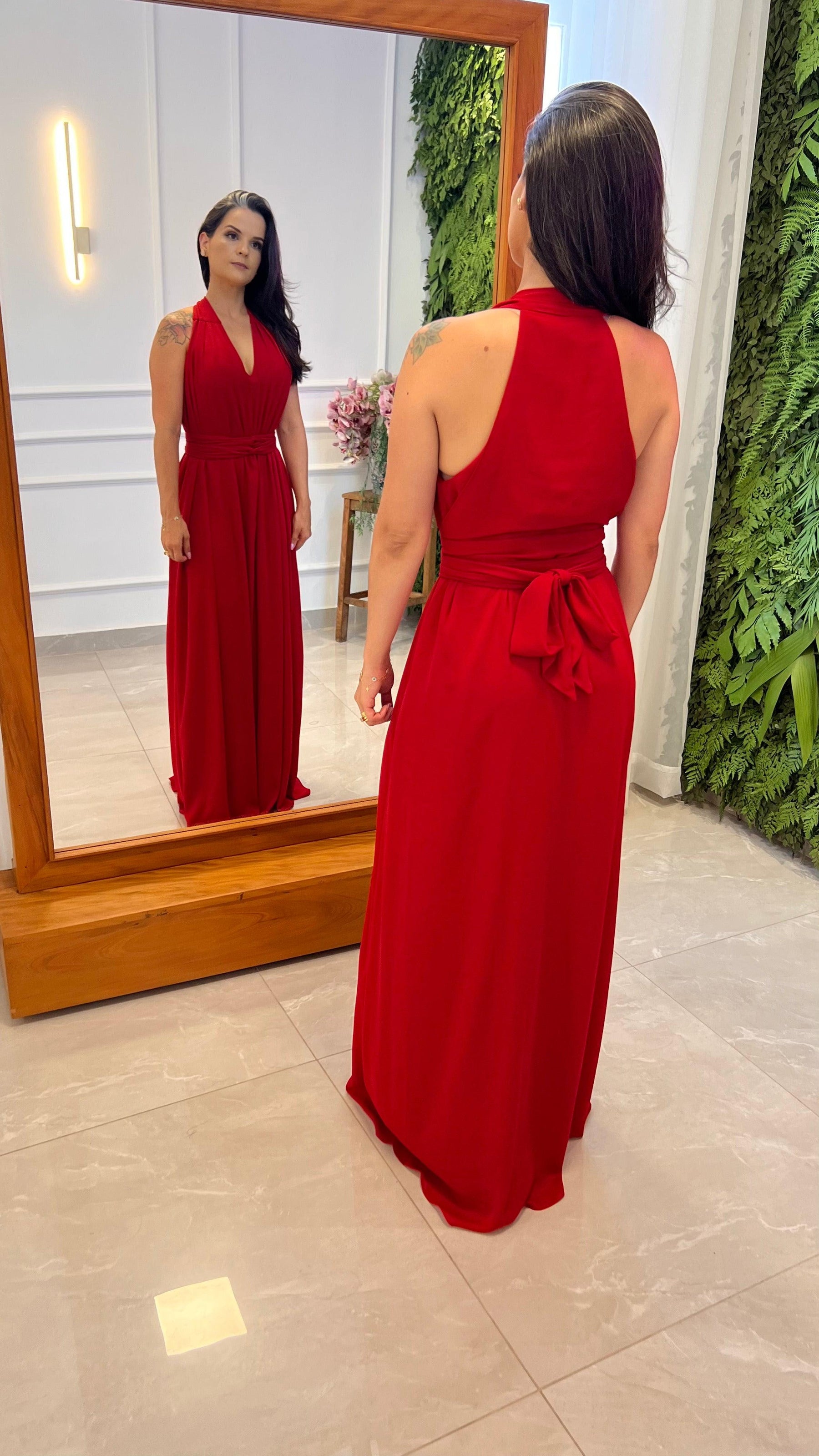 Vestido Longo Conf Tamanho Único Sem Manga - Liso Vermelho 1207