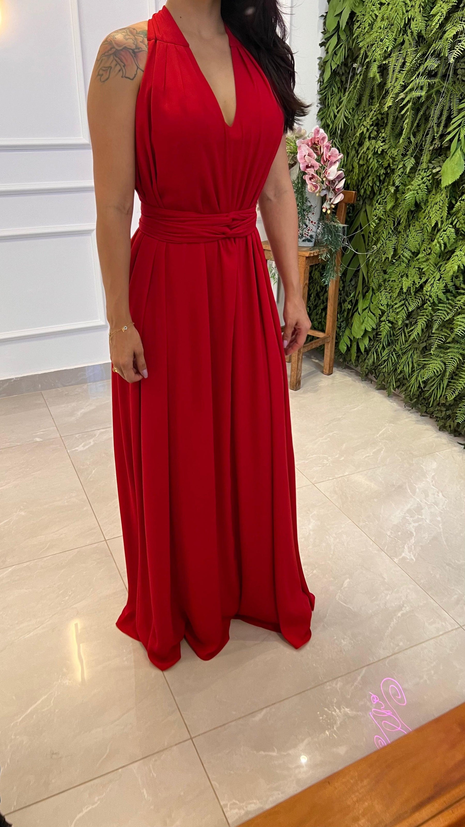 Vestido Longo Conf Tamanho Único Sem Manga - Liso Vermelho 1207