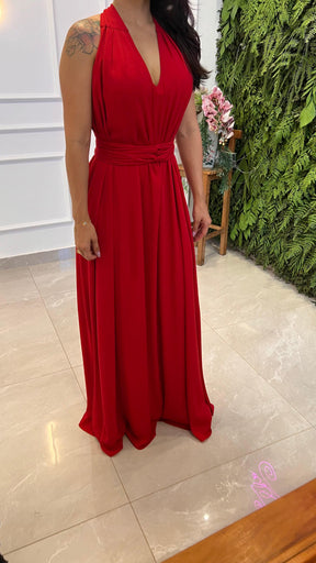 Vestido Longo Conf Tamanho Único Sem Manga - Liso Vermelho 1207
