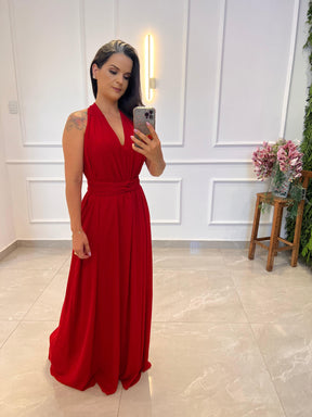 Vestido Longo Conf Tamanho Único Sem Manga - Liso Vermelho 1207