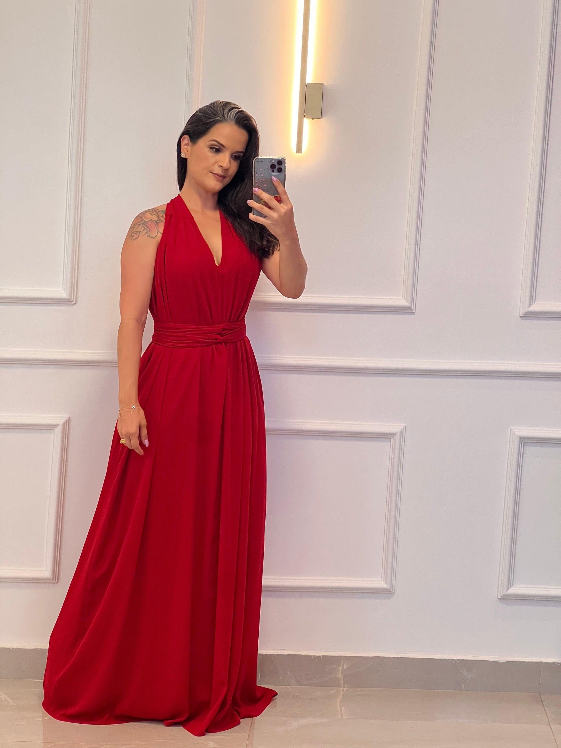 Vestido Longo Conf Tamanho Único Sem Manga - Liso Vermelho 1207