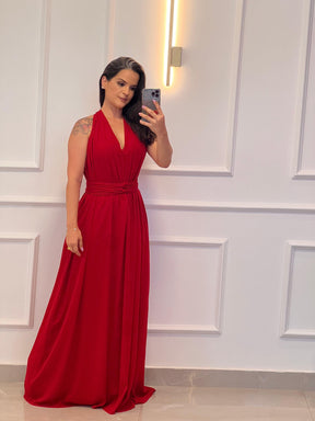 Vestido Longo Conf Tamanho Único Sem Manga - Liso Vermelho 1207