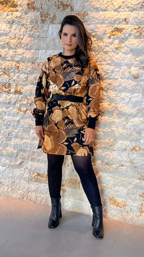 Vestido Curto Moletom Manga Punho ARTE- Estampado 5211