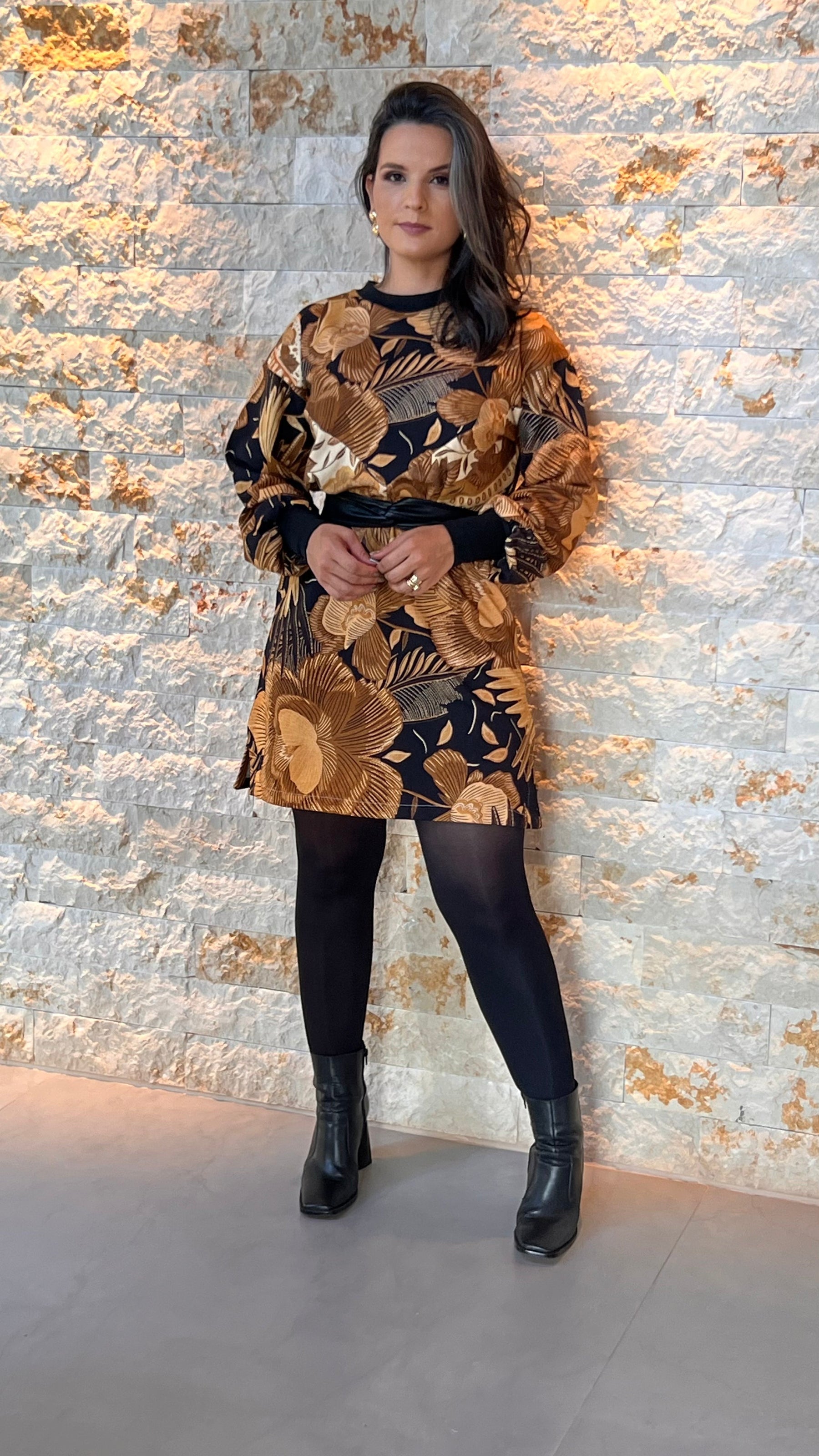 Vestido Curto Moletom Manga Punho ARTE- Estampado 5211