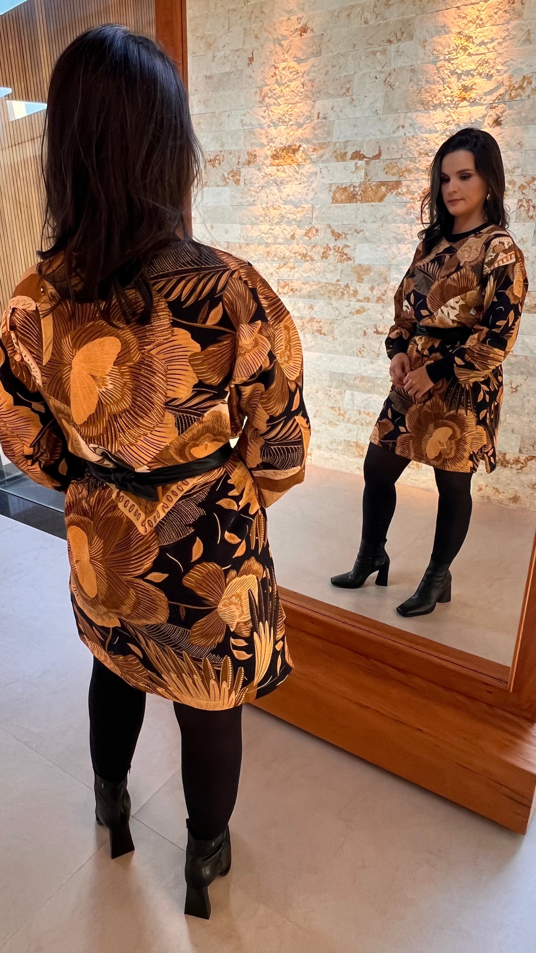 Vestido Curto Moletom Manga Punho ARTE- Estampado 5211