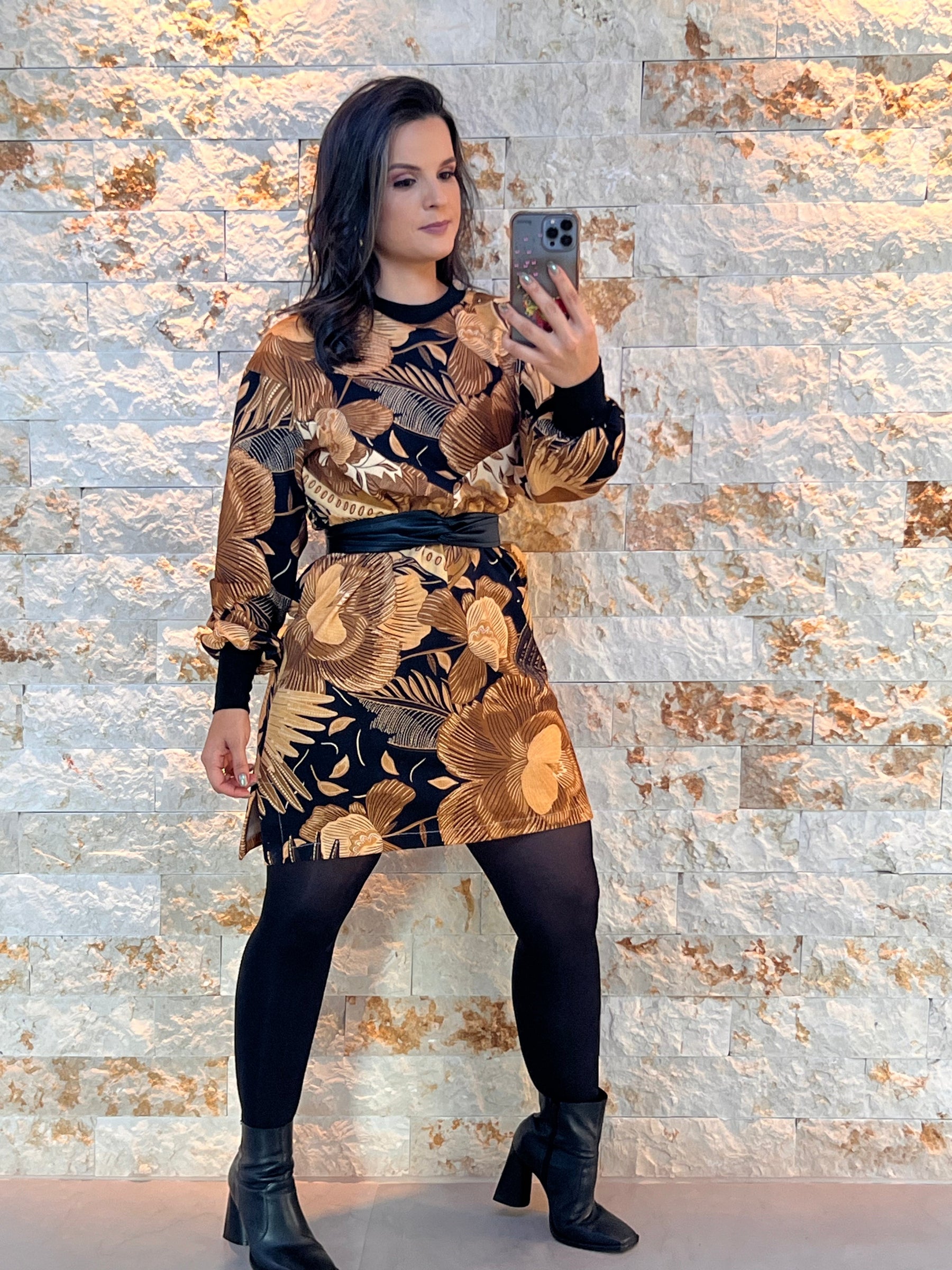 Vestido Curto Moletom Manga Punho ARTE- Estampado 5211