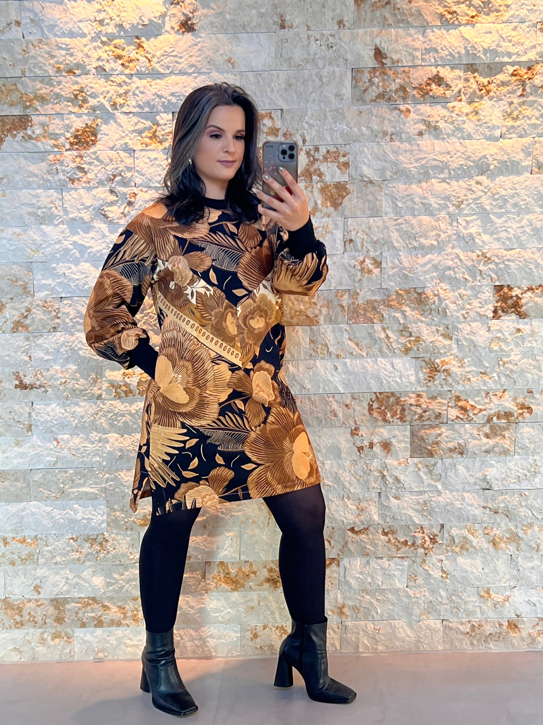 Vestido Curto Moletom Manga Punho ARTE- Estampado 5211