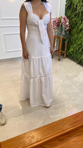 Vestido Longo Amarração Busto Nio- Listras Branco/ Off 4999