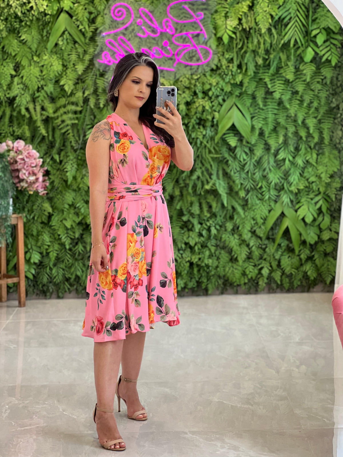 Vestido Midi Conf Tamanho Único Rosas - Liso Estamp 2 Rosa 5277