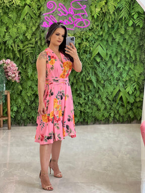 Vestido Midi Conf Tamanho Único Rosas - Liso Estamp 2 Rosa 5277