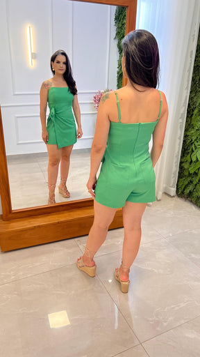 Vestido Curto Macaquinho Alça Stras- Liso Verde 4976