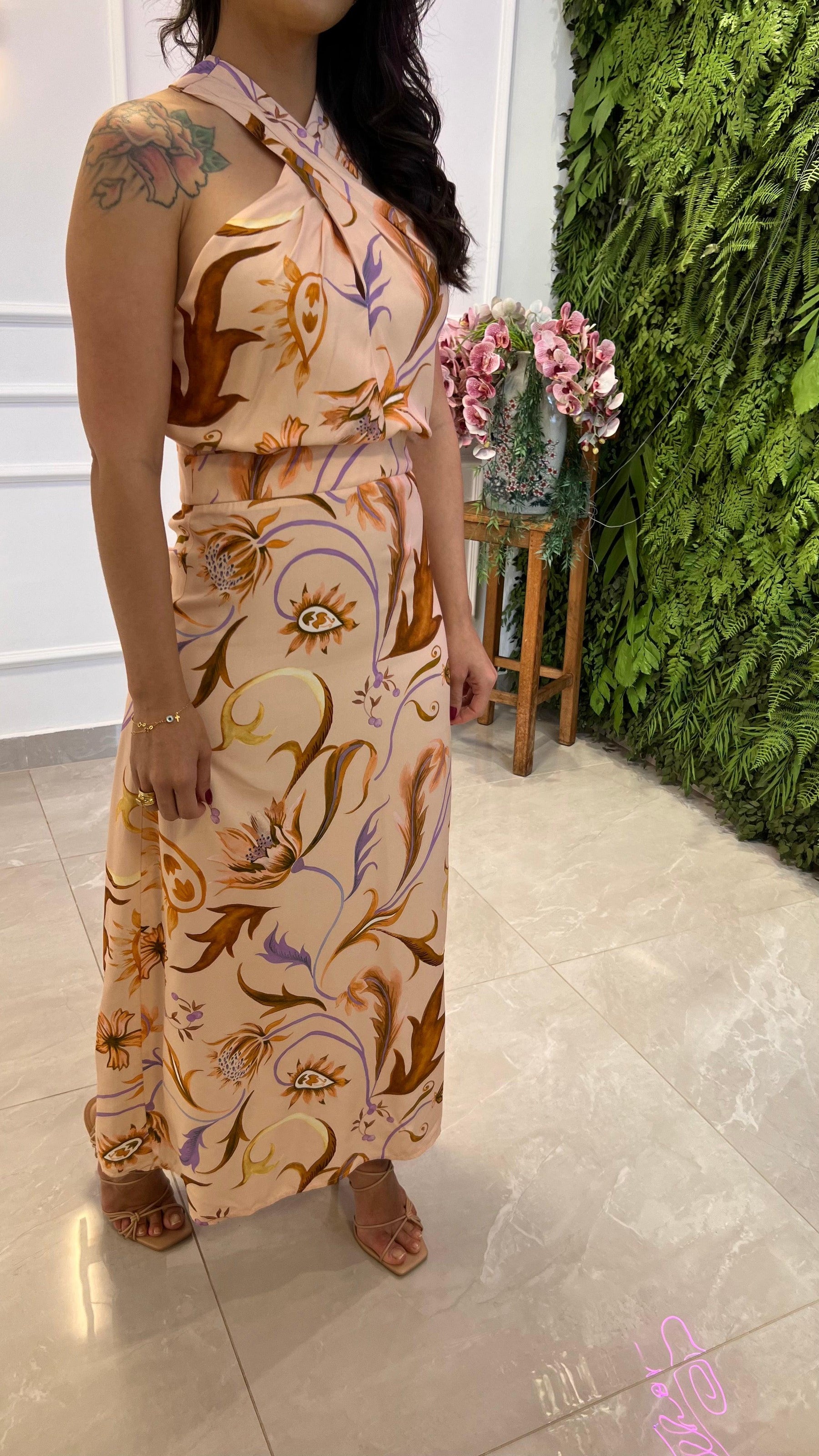 Vestido Longuete Transpassado Folhagens -  Estampado rose 4741