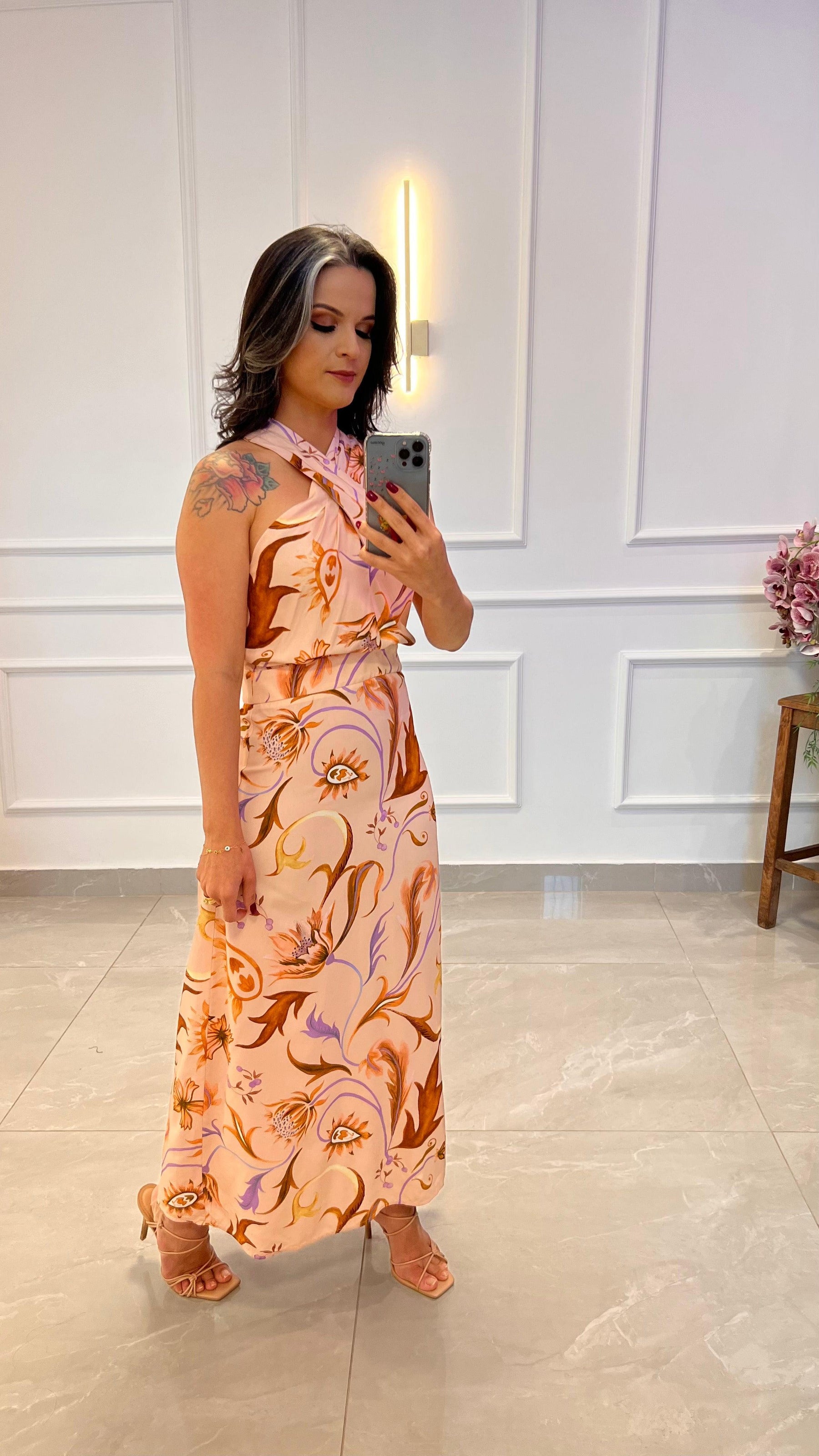 Vestido Longuete Transpassado Folhagens -  Estampado rose 4741