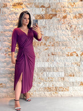 Vestido Midi Jersey Manga Torção Cintura - Roxo 5046