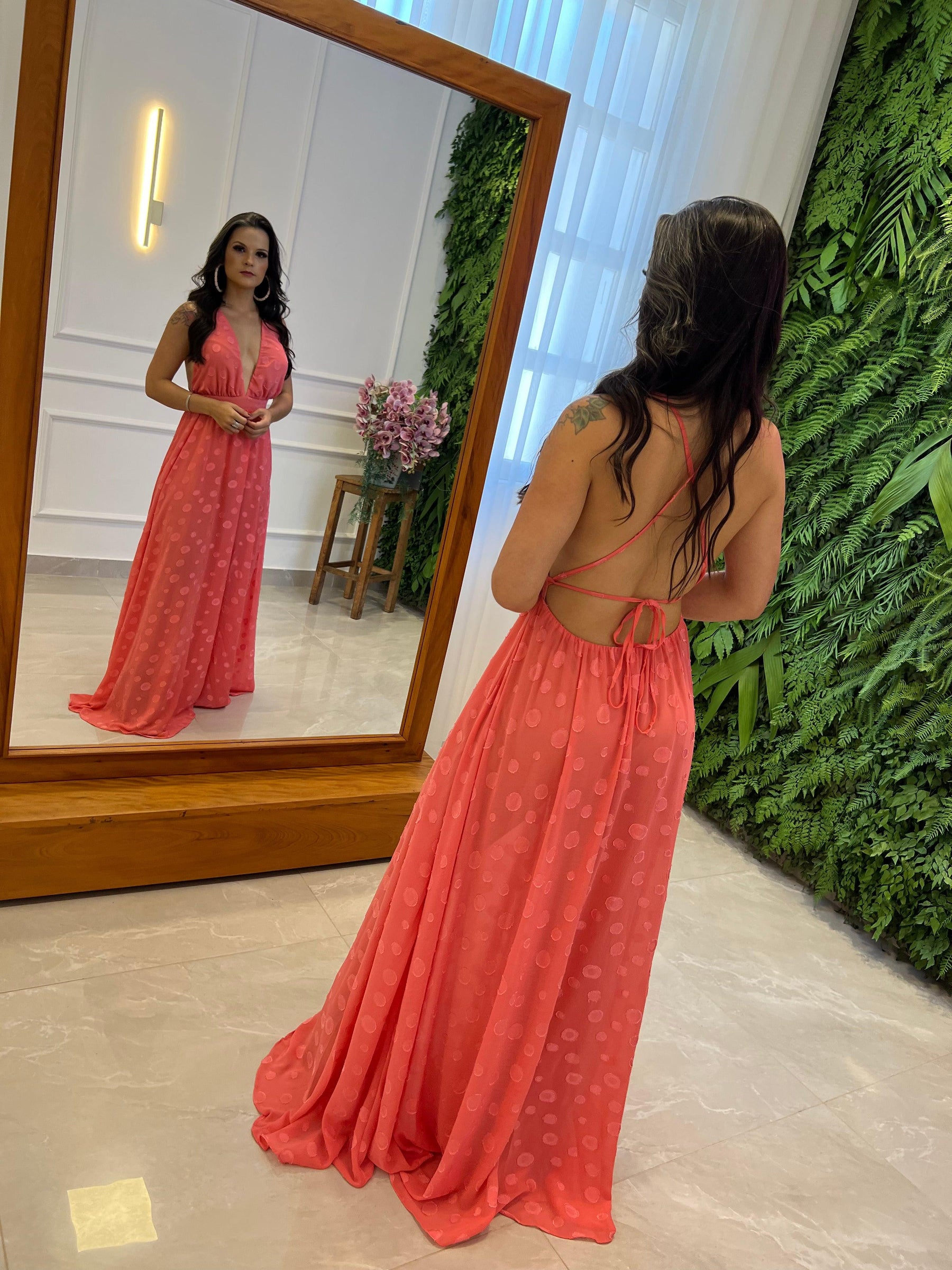 Vestido Longo Hot Pants Chiffon - Rosa 4288