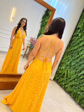 Vestido Longo Hot Pants Chiffon - Liso Amarelo 4288