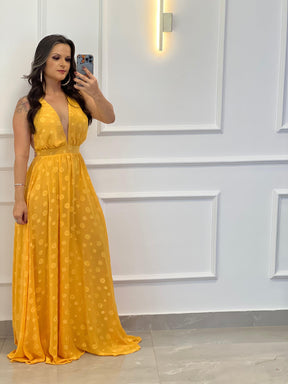 Vestido Longo Hot Pants Chiffon - Liso Amarelo 4288