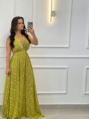 Vestido Longo Hot Pants Chiffon - Liso Verde 4288