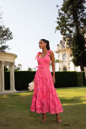 Vestido Midi Renda Floral LIMON - Rosa 5434