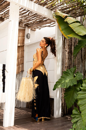 Vestido Longo Coqueiro Nude ARTE- Estampado 5460