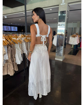 Vestido Longo Recorte Franjas