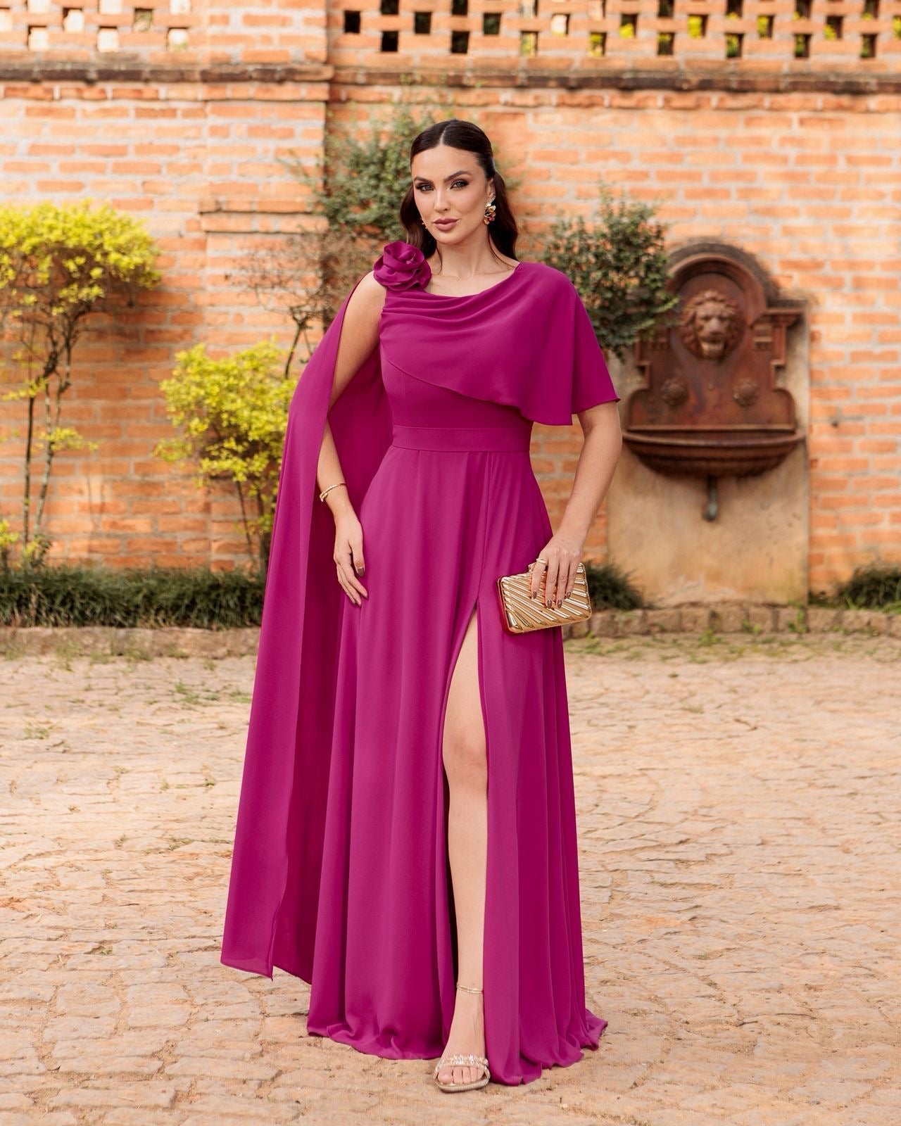 Vestido Longo Capa Flor PHI- 6032