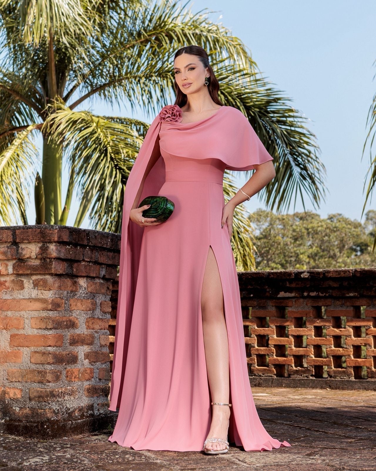 Vestido Longo Capa Flor PHI- 6032