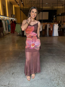 Vestido Longo Tule Floral