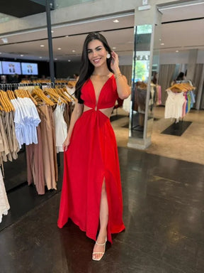 Vestido Longo Recorte Cintura