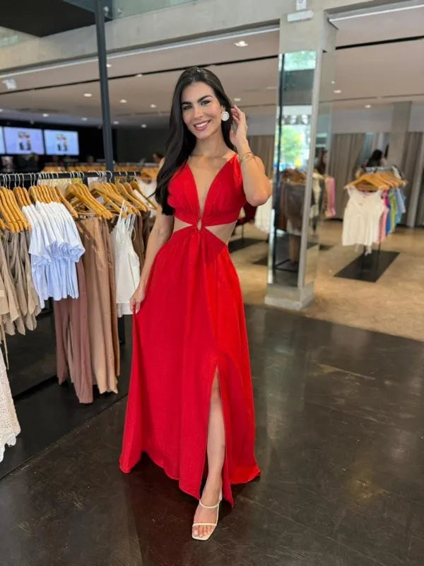 Vestido Longo Recorte Cintura