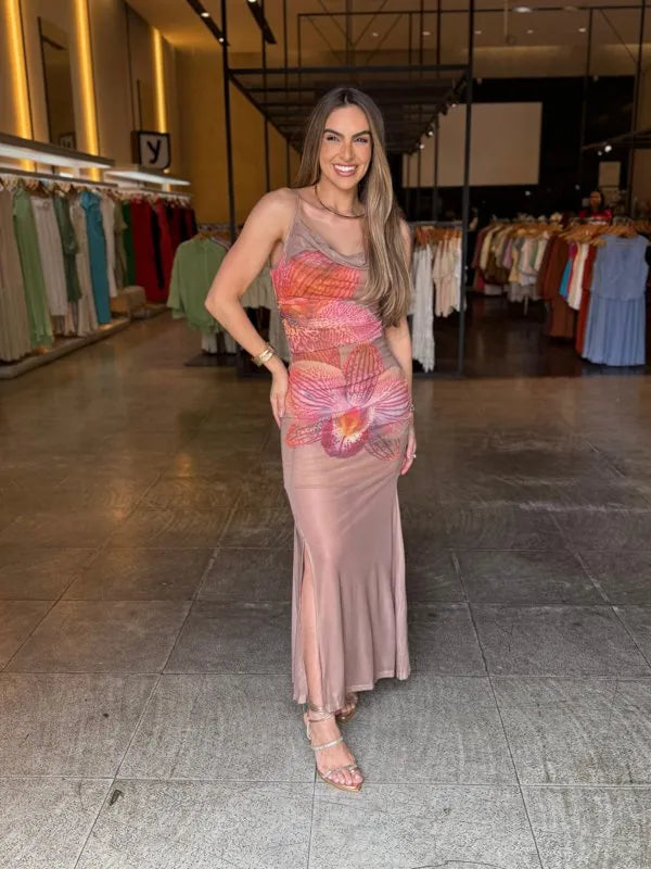 Vestido Longo Tule Floral