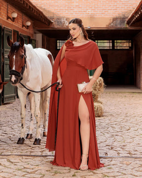 Vestido Longo Capa Flor PHI- 6032