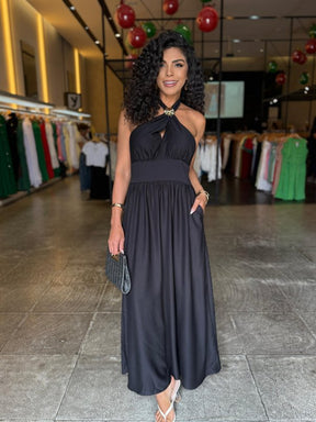 Vestido Longo Luxo Fivela