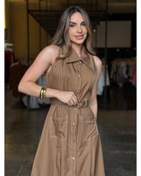 Vestido Longo Botões Fenda