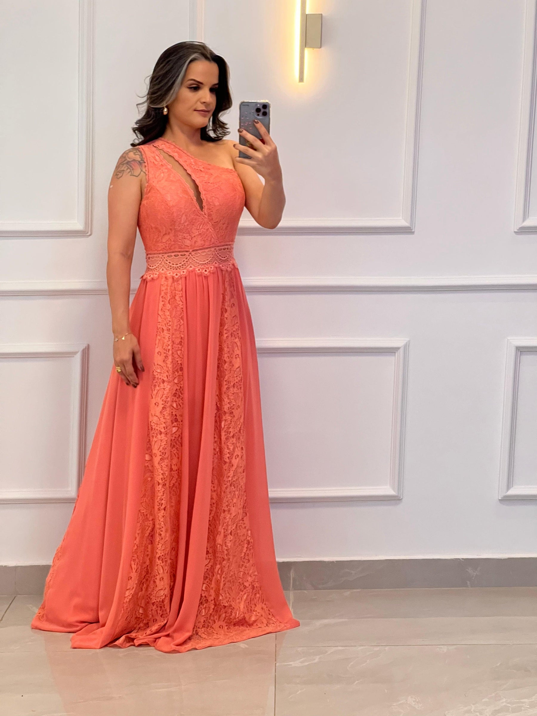 Vestido Longo Renda Musseline - Rosa 4916