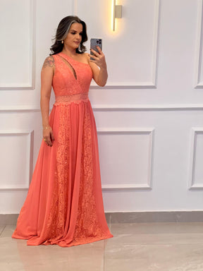 Vestido Longo Renda Musseline - Rosa 4916