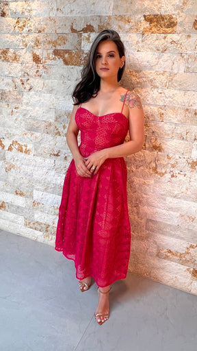 Vestido Midi Alças Finas Renda - Pink 3823