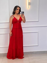 Vestido Longo Detalhe Busto Miss - Liso Vermelho 4909